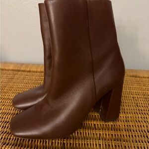 Saks Fifth Avenue Brown Leather Ankle Booties Block Heel Zip Women’s 6M